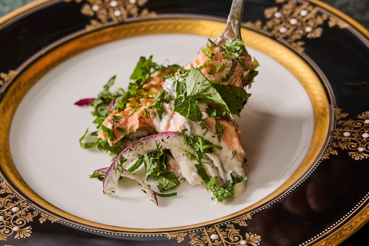 The fish course is served.