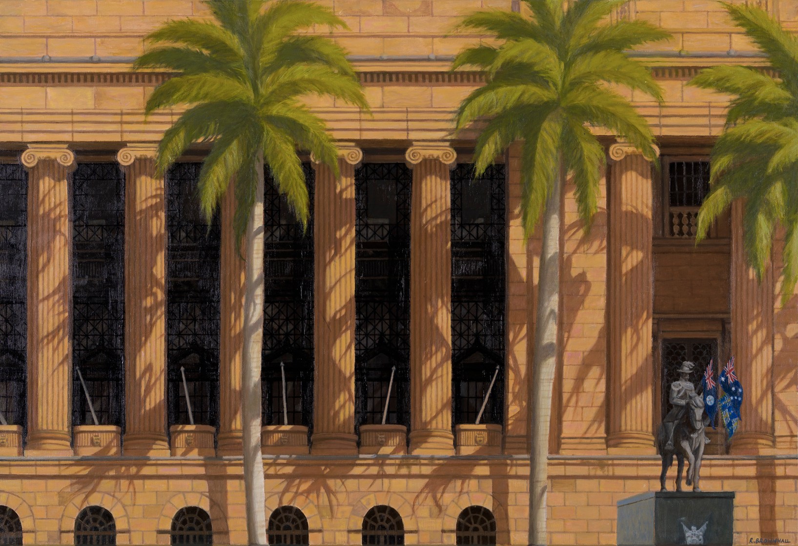 Shadows on the columns, one of the works by Robert Brownhall now showing at Philip Bacon Galleries.