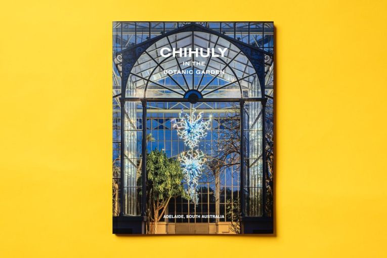 Catalogue souvenir from Chihuly in the Botanic Garden - on a yellow background