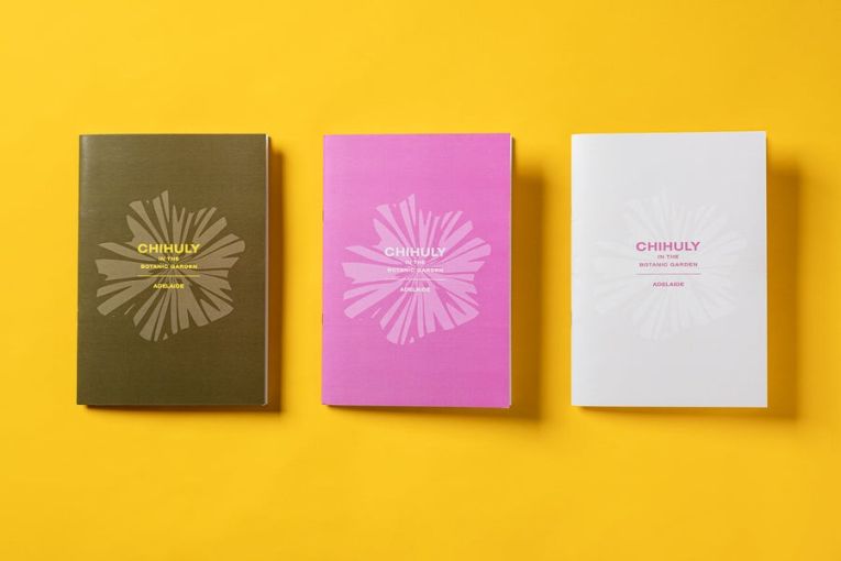 3 notebooks souvenir from Chihuly in the Botanic Garden - on a yellow background