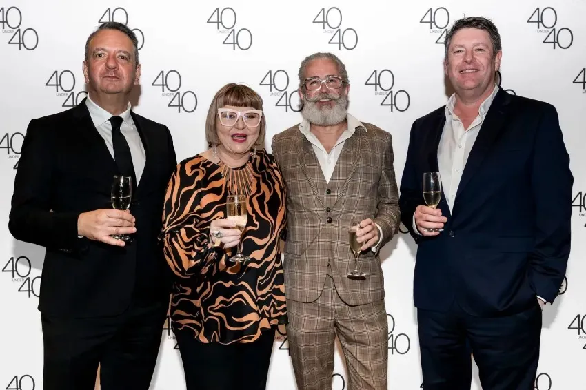 Paul Hamra (left) with Adelaide Fringe CEO Heather Croall, Nick Phillips and Fringe board member David O’Loughlin at InDaily's 40 Under 40 Awards in 2023. Photo: Frankie the Creative.