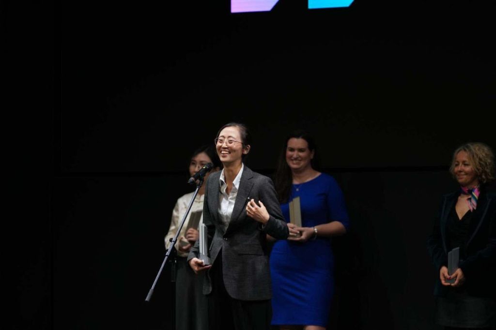 Jiawen Li accepts her award at the Sony Women in Technology Award with Nature in Tokyo. Credit: Masayuki Nakano, Sony Group Corporation