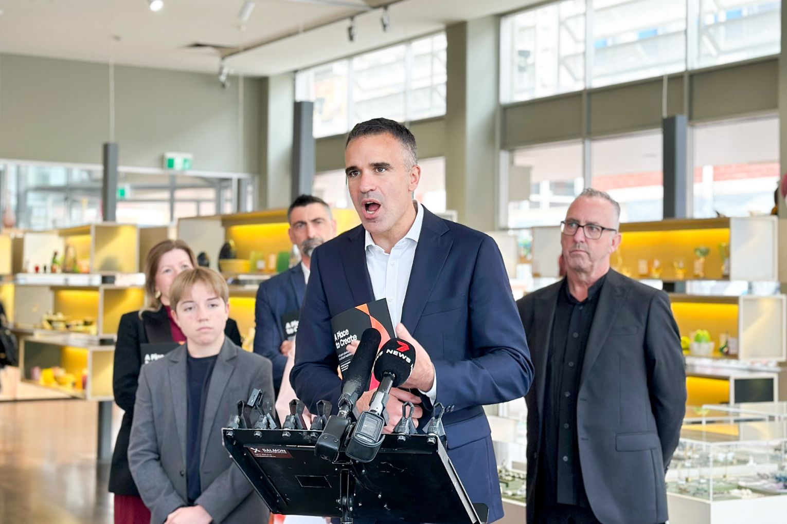 Premier Peter Malinauskas announcing the state government's new cultural policy in March 2025. Photo: Walter Marsh