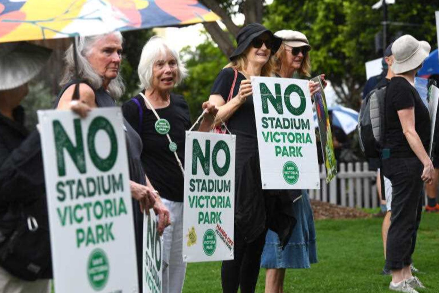 The Save Victoria Park group has flagged potential emergency action to stop stadium construction. Photo: Jono Searle/AAP 
