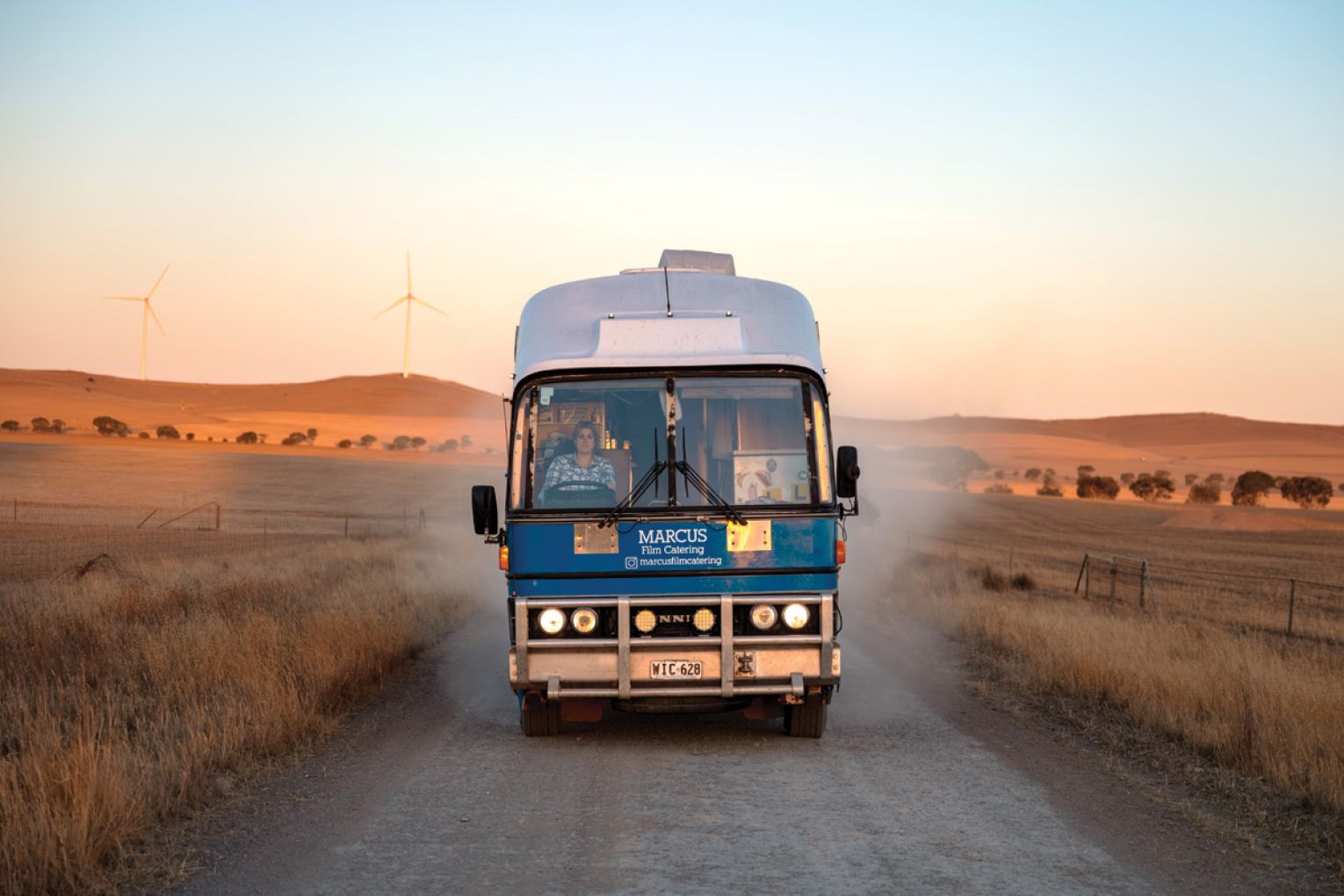 Rachel driving the big blue bus 