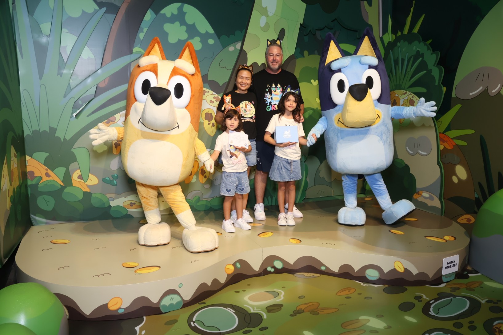 Ben Armstrong, pictured with his family at Bluey's World, was the 200,000th Bluey's World visitor.