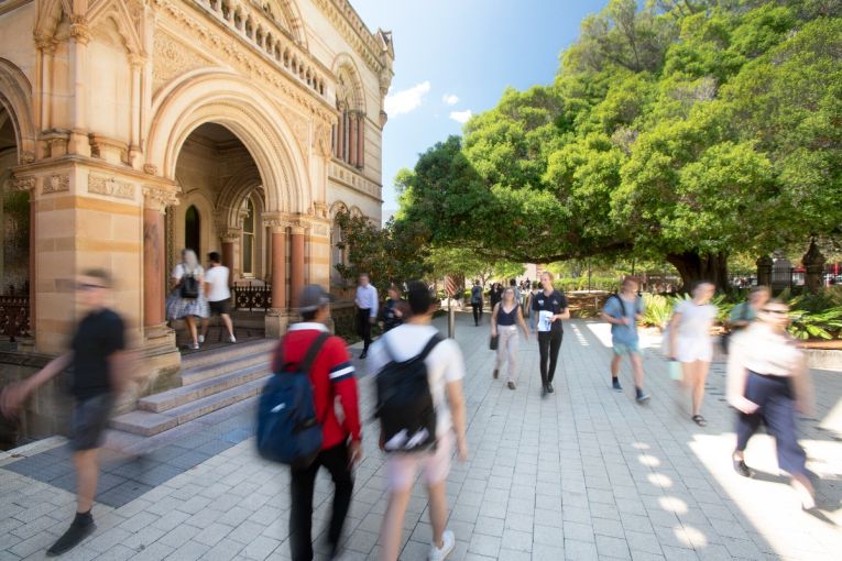 Students walking past the Mitchell Building at Adelaide University