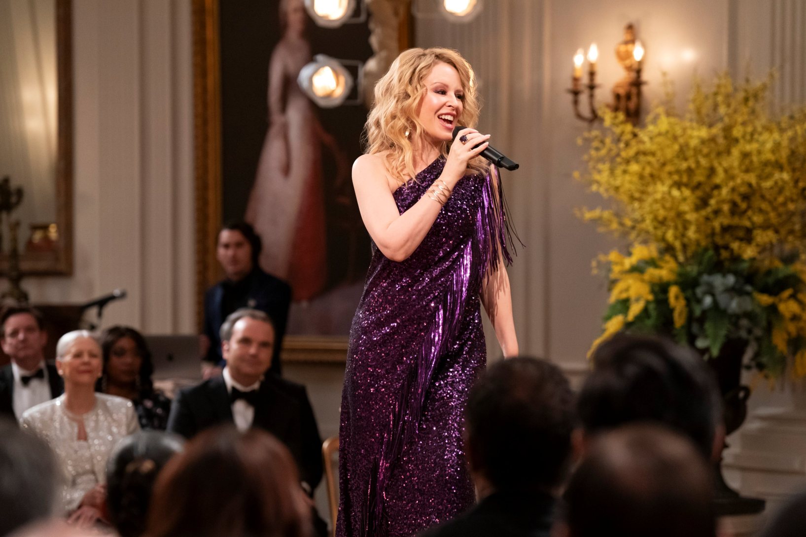 Kylie Minogue has a cameo role in murder mystery series The Residence. Photo: Courtesy of Netflix.