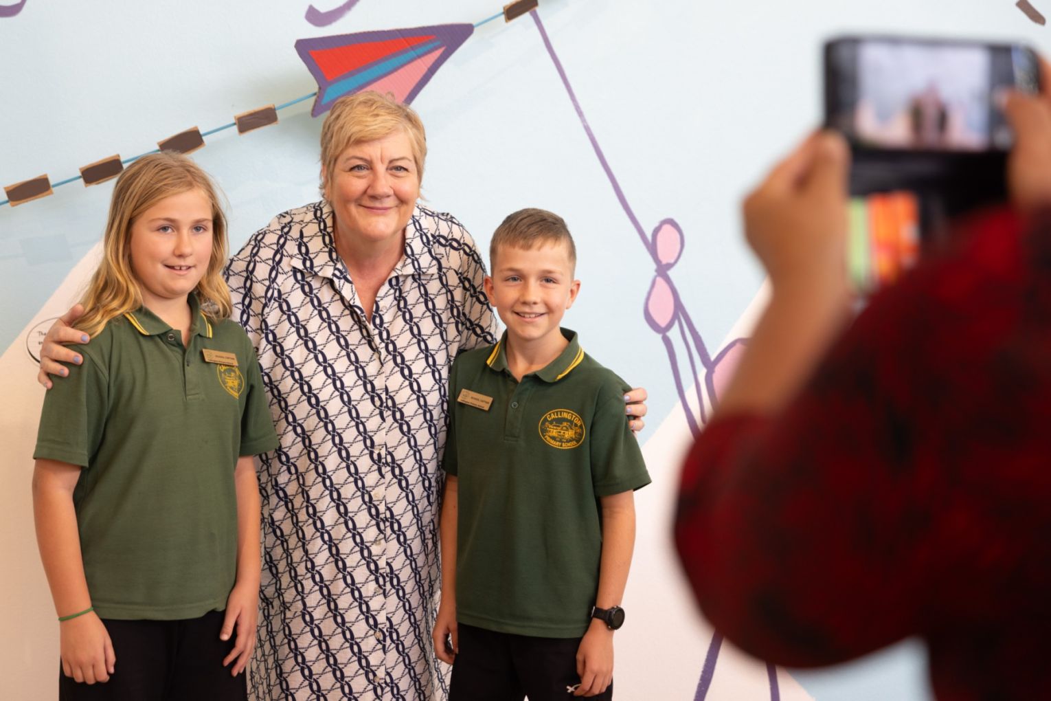 SA’s Children’s Commissioner Helen Connolly, with students from Callington Primary School collecting their Champion Schools Postcards Award last week. Photo Andy Steve.