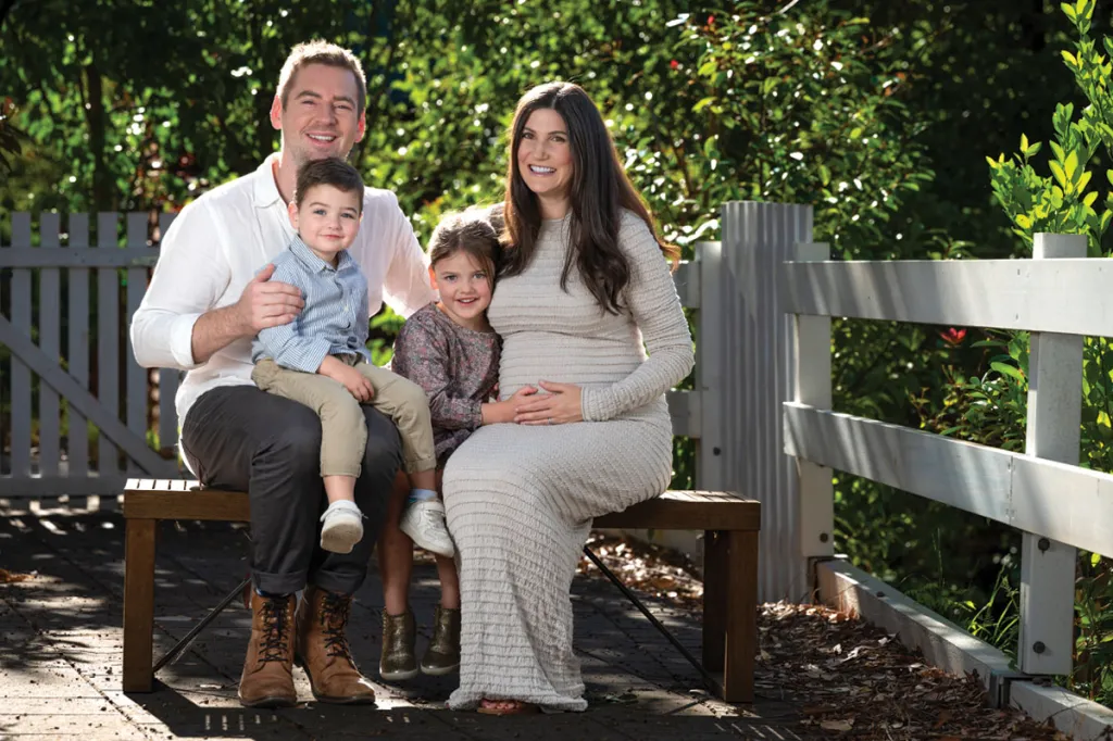 Crystal Jagger – foodie entrepreneur, Callum Hann – MasterChef contestant and restaurant owner, and children Elle, 5, Henry, 3, with baby due in June.