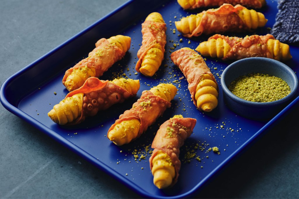 Pumpkin, ricotta & pistachio cannoli