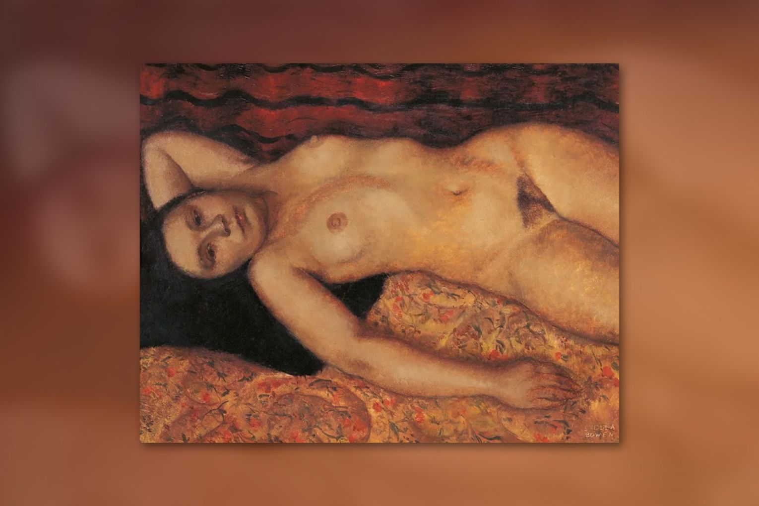 Stella Bowen, born Adelaide 1893, died London 1947, Reclining nude, 1927, Paris, oil on wood panel, 32.6 × 41.0 cm; Gift of Suzanne Brookman, the artist’s niece, through the Art Gallery of South Australia