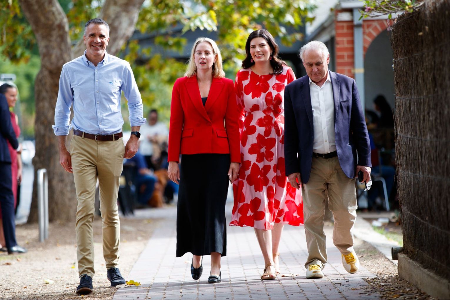 South Australian Premier Peter Malinauskas, Labor’s newly-elected federal member for Sturt Claire Clutterham, Labor senator Marielle Smith and Australian Trade Minister Don Farrell in Adelaide on May 4. This picture: Matt TurnerAAP