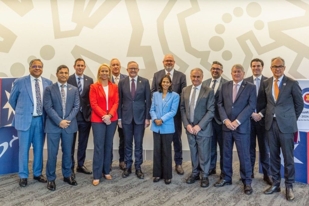 The Honourable Anthony Albanese MP (centre), Prime Minister of Australia, stands with business leaders during the CEO Lunch at the ASEAN-Australia Special Summit 2024 in Melbourne. Photo: AUSTRADE