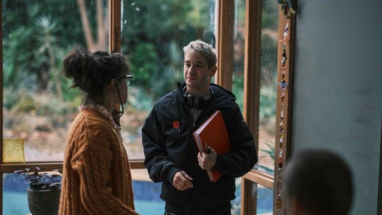 Danny Philippou and Sally Hawkins on the set of Bring Her Back. Photo: Ingvar Kenne / Supplied