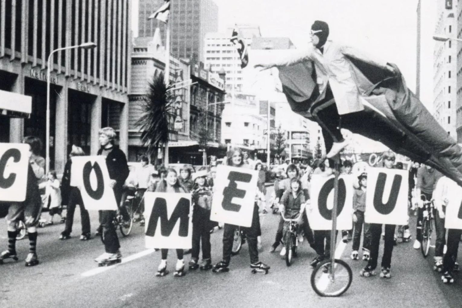 The Come Out Parade in 1981 held in the CBD. Photo: Adrian Adams, Performing Arts Collection, Adelaide Festival Centre