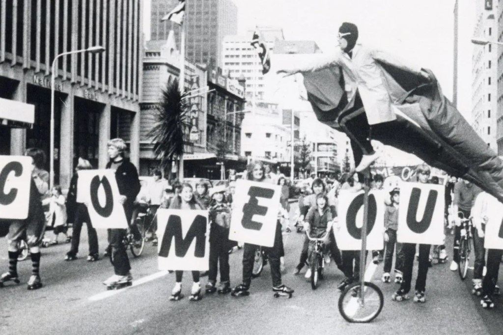 The Come Out Parade in 1981 held in the CBD. Photo: Adrian Adams, Performing Arts Collection, Adelaide Festival Centre