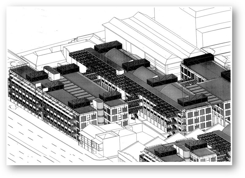 A 3D render of UniSA's City West campus circa 1994-5 as it rose up from the ground. Photo: Supplied 