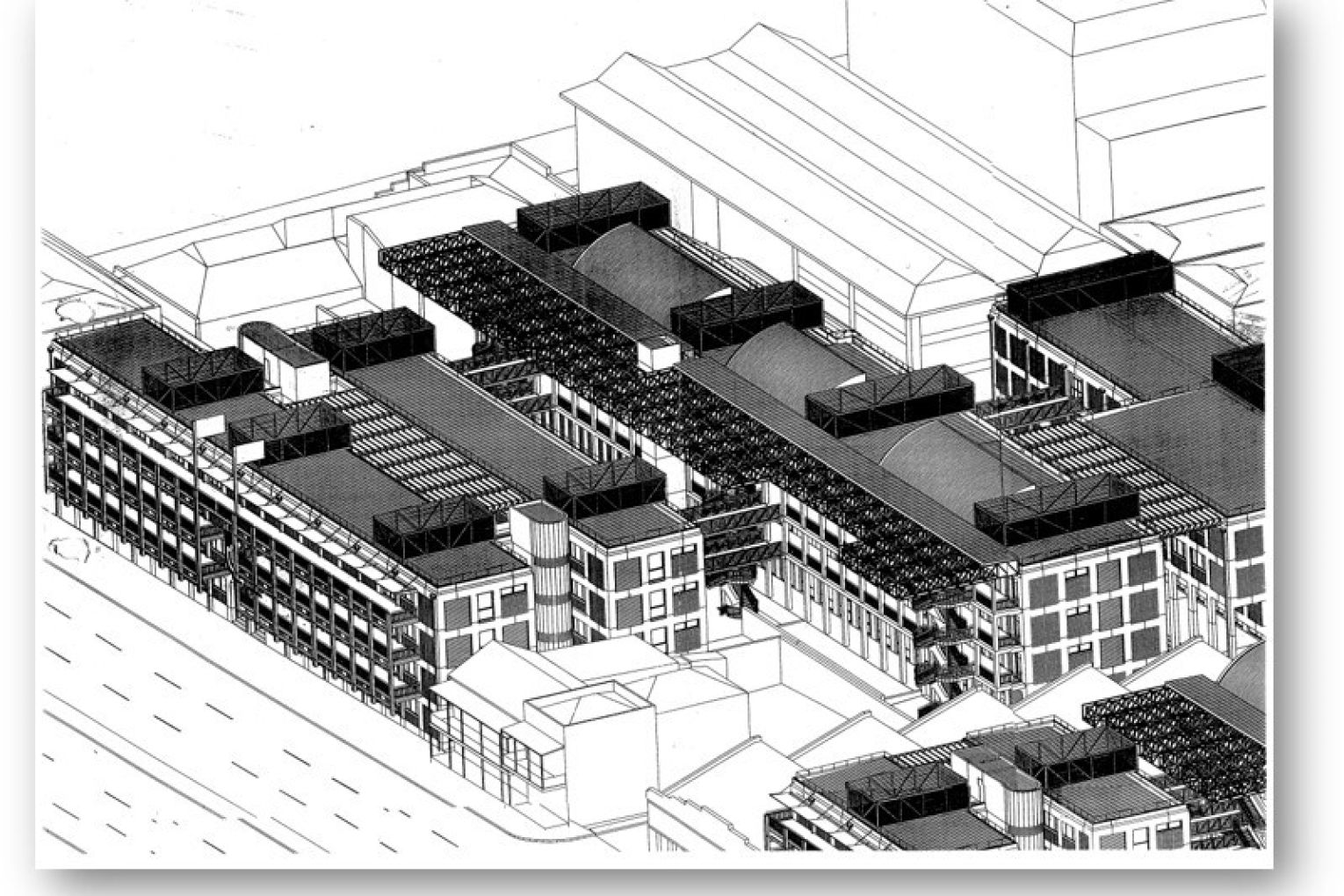 A 3D render of UniSA's City West campus circa 1994-5 as it rose up from the ground. Photo: Supplied 