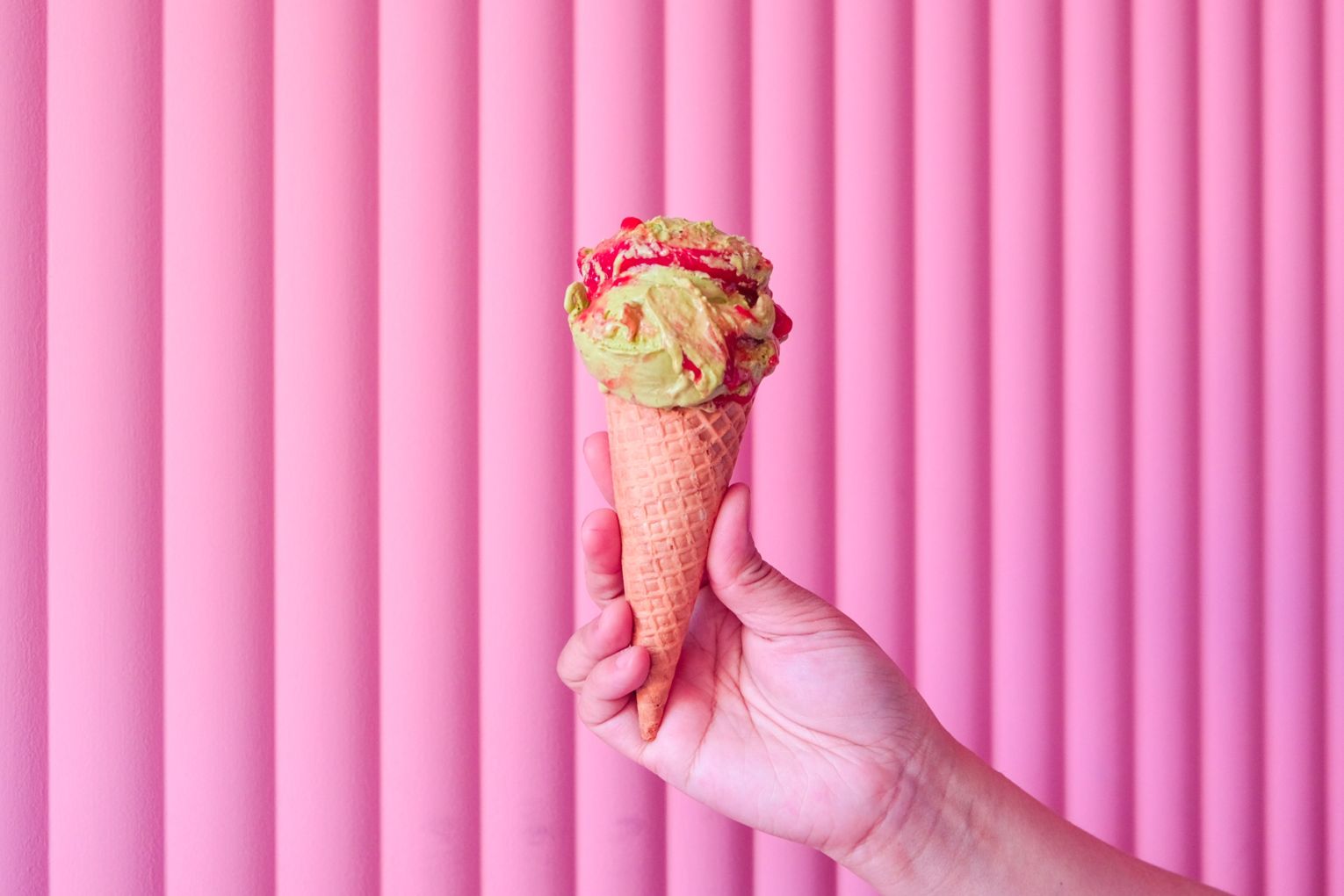 The matcha strawberry ice cream.