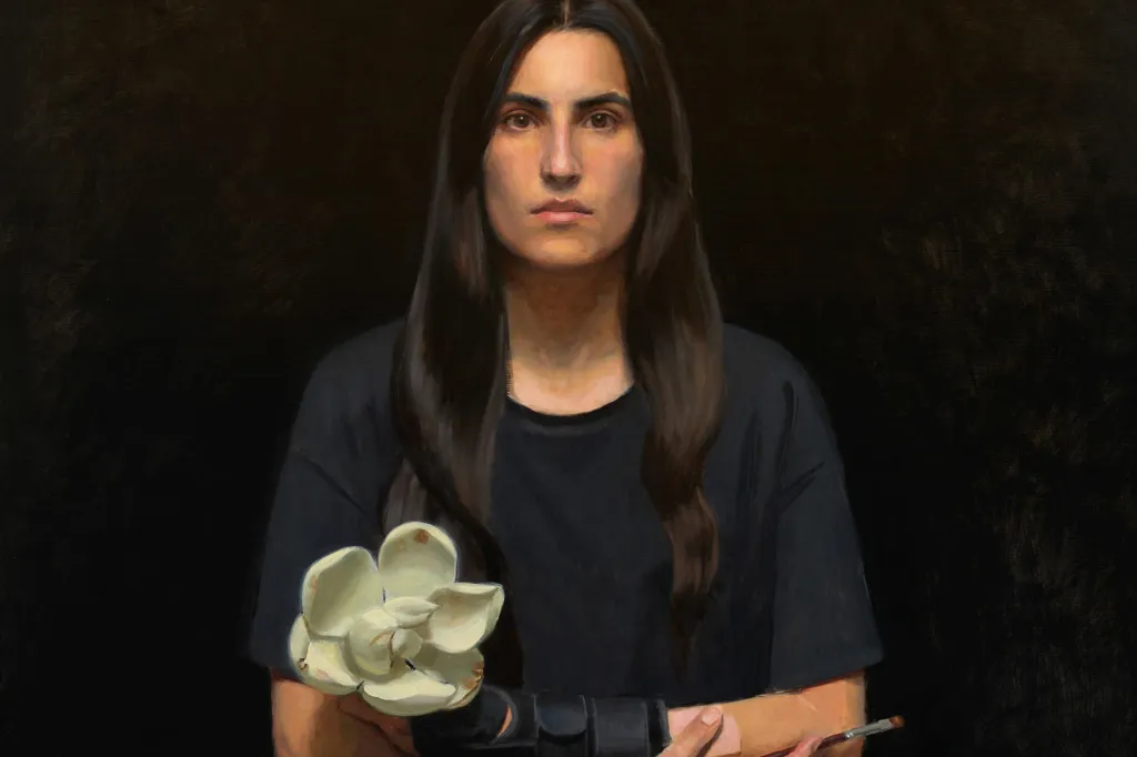 Tsering Hannaford, Meditation on time (a left-handed self-portrait), oil on canvas. Photo: Jenni Carter / Art Gallery of New South Wales 