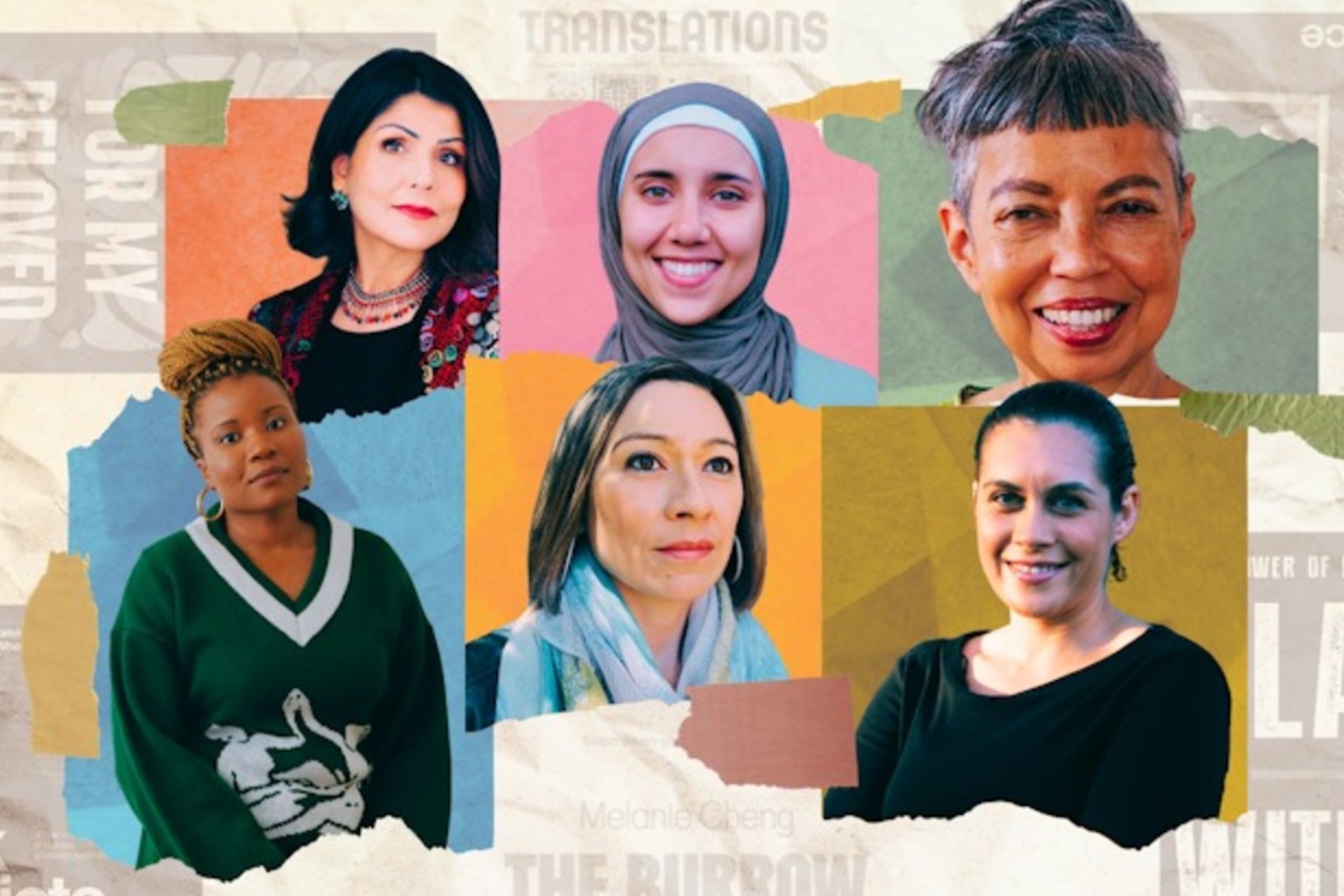 Clockwise from left: Samah Sabawi, Jumaana Abdu, Michelle de Kretser, Amy McQuire, Melanie Cheng and Santilla Chingaipe. Image: The Stella Prize