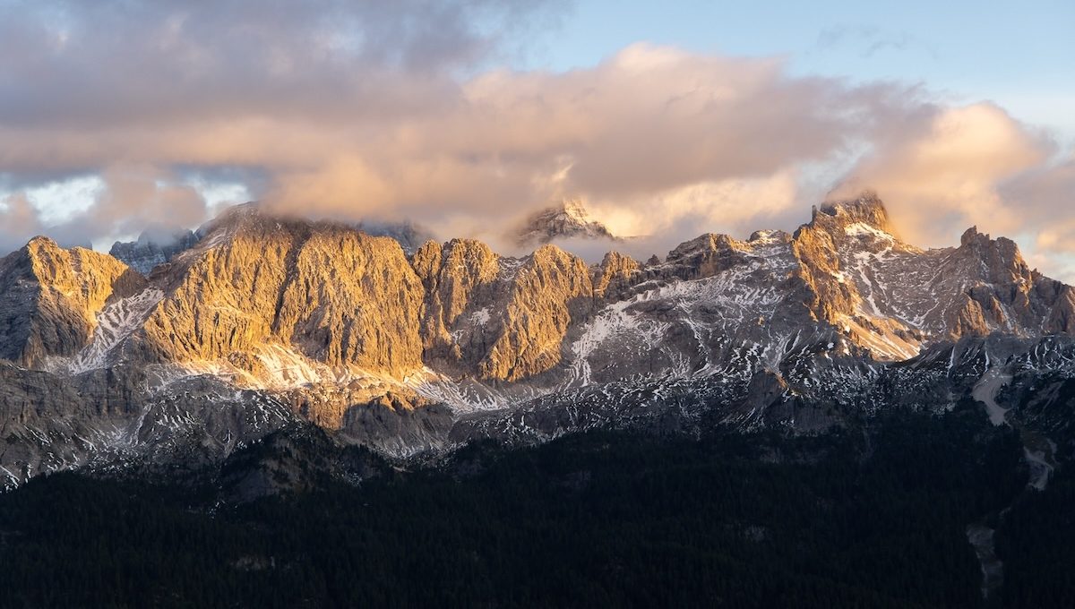 The view from mountain hut Rifugio Son Forca, perched on the side of Monte Cristallo, just outside of the ski village Cortina d'Ampezzo.
