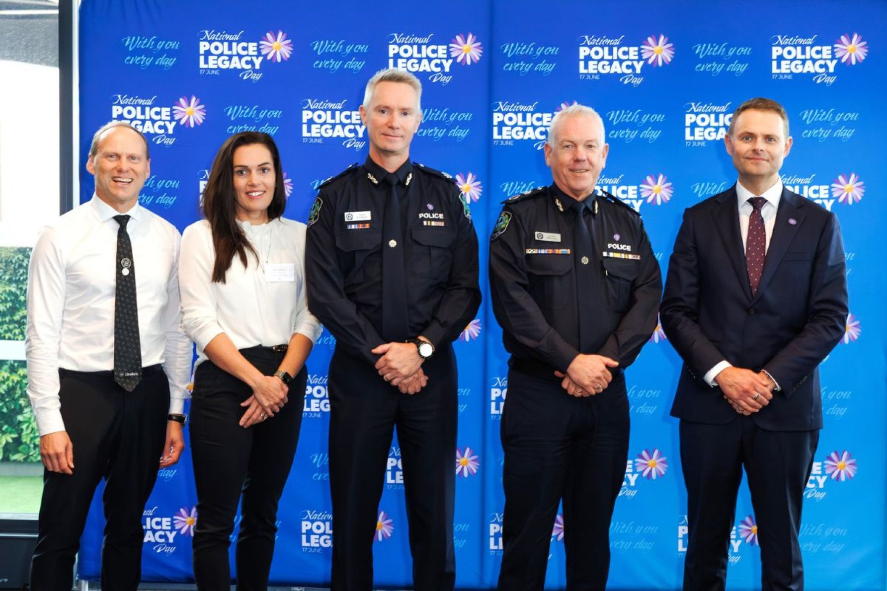 JP Drake, Kellie Watkins, Acting Deputy Police Commissioner Simon Watkins, Police Commissioner Grant Stevens and Police Minister Stephen Mullighan MP