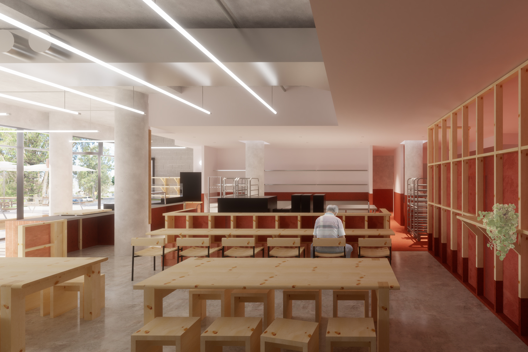 A rendering of Landing Bakery's interior, co-designed by Clare Kennedy of Five Mile Radius and Matthew James Reynolds (ma-jr)