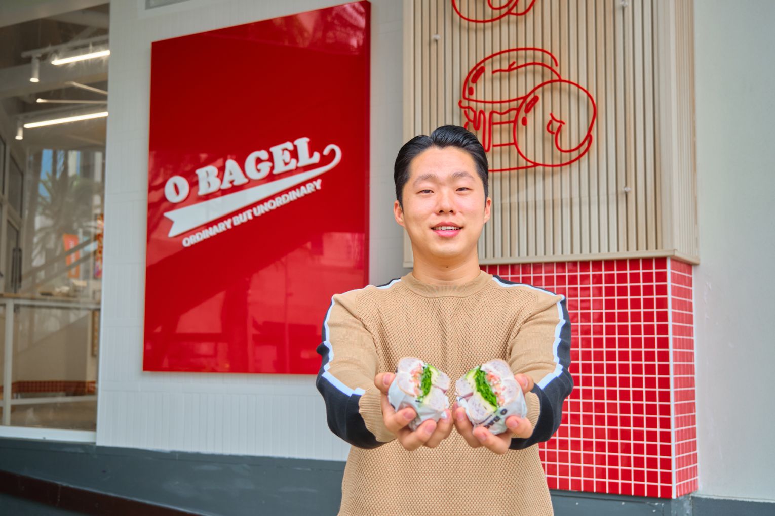 Founder Nick Jang out the front of O Bagel at The Oasis