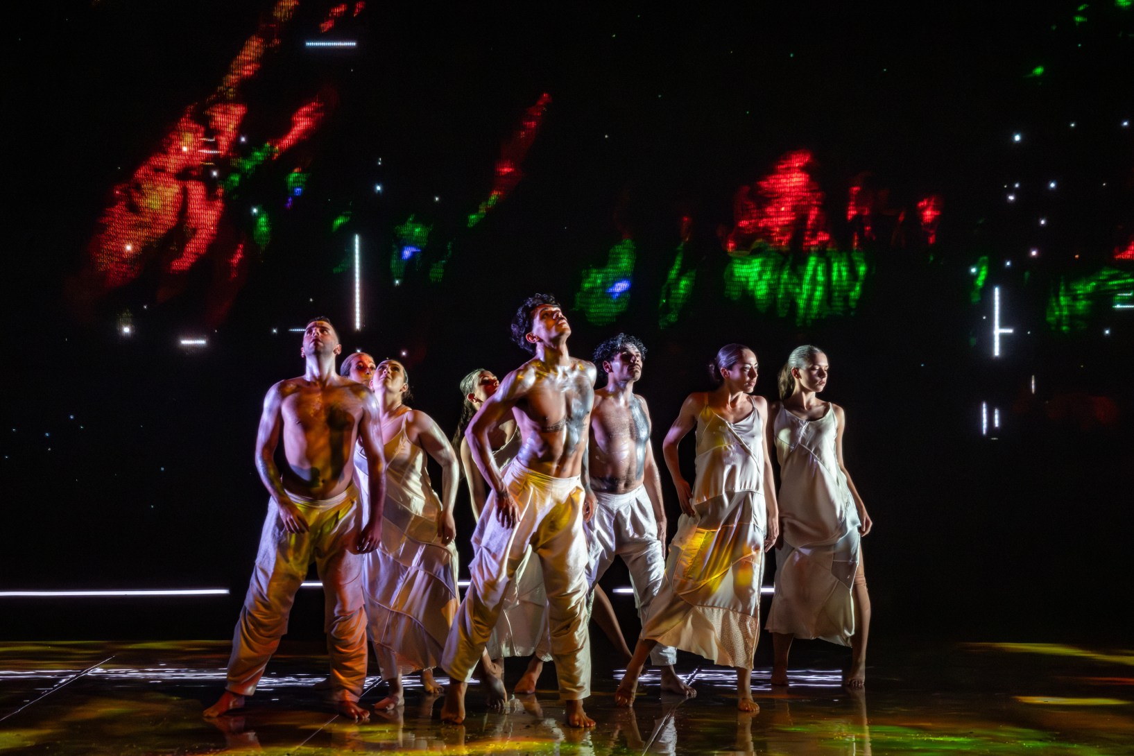 Bangarra Dance Theatre's latest production, Illume, celebrates light in a show that is the company's first visual arts collaboration. Photo: Daniel Boud