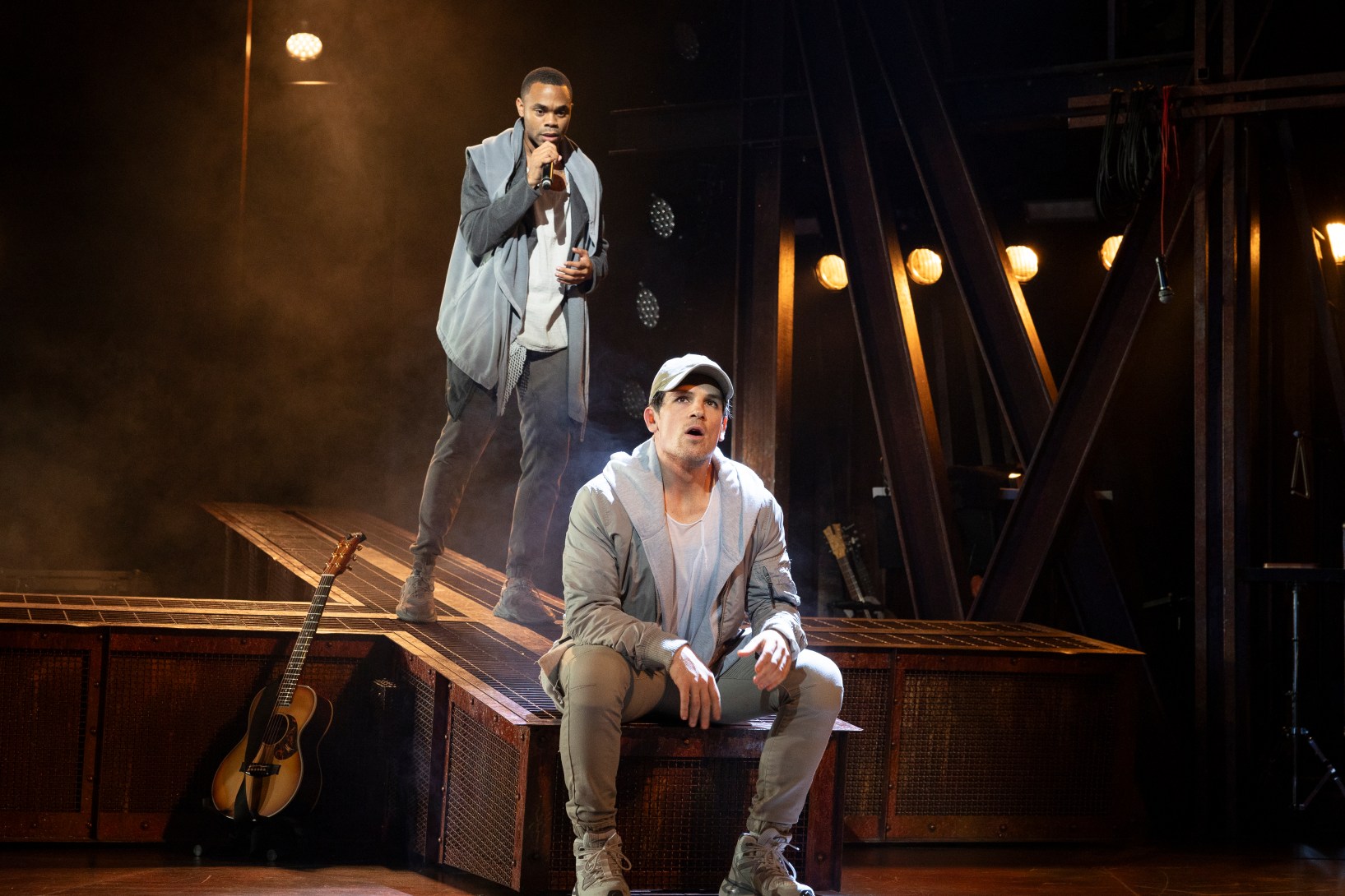 Javon King is Judas to Michael Paynter's Jesus in Jesus Christ Superstar, which is now playing at QPAC.  Photo: Jeff Busby