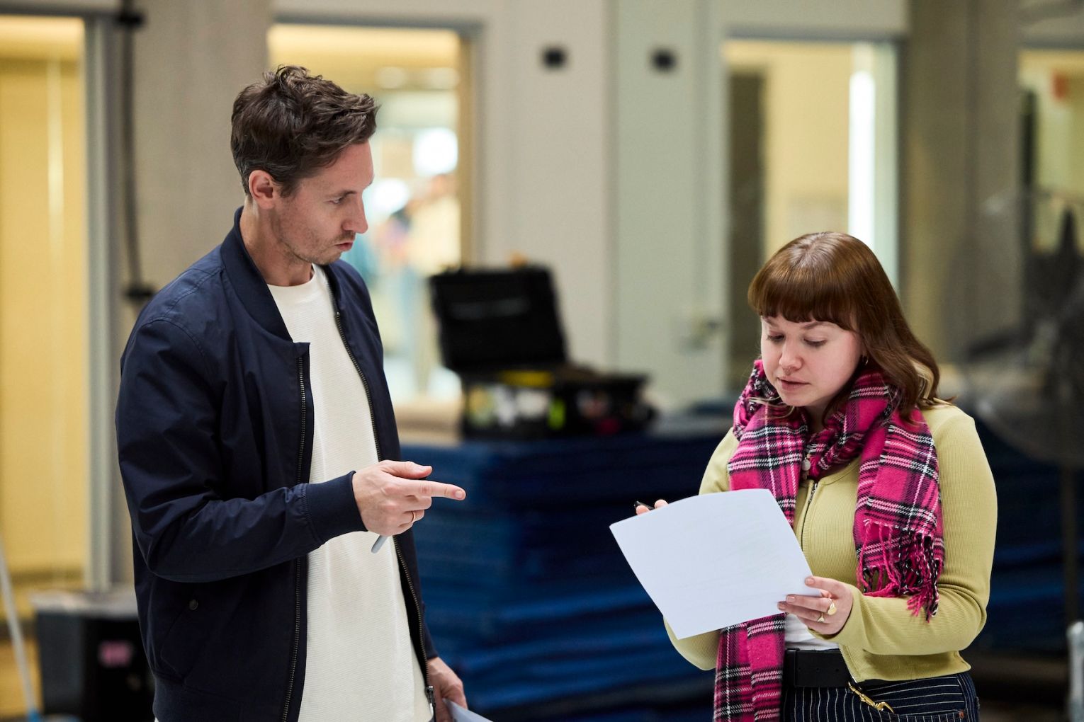 Matt Crook and Annabel Matheson look over the script for Crook's new piece. Photo: Claudio Raschella / Supplied