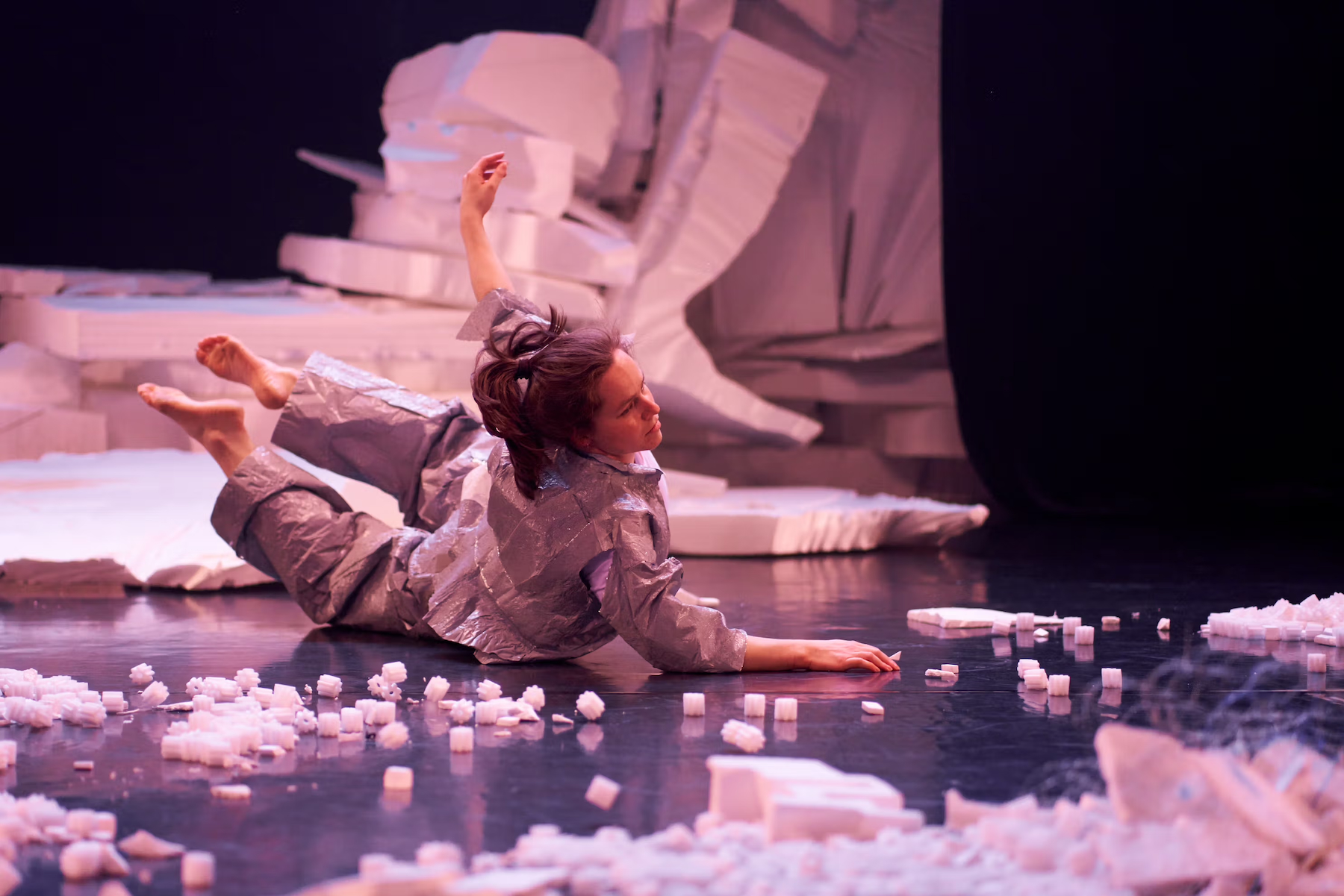 Artist Alison Currie's 2023 production Progress Report at Vitalstatistix used  materials 'upcycled' via The French Brace. Photo: Sam Roberts / Supplied