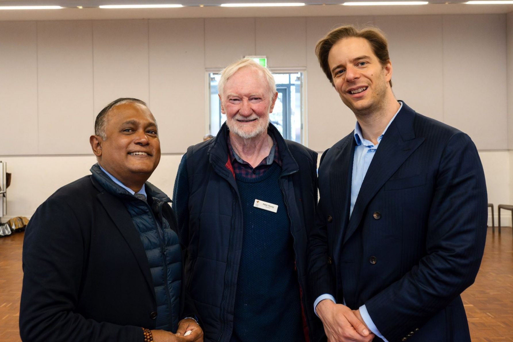 Shounak Ray, Peter Young and NPSP Councillor Kester Moorhouse
