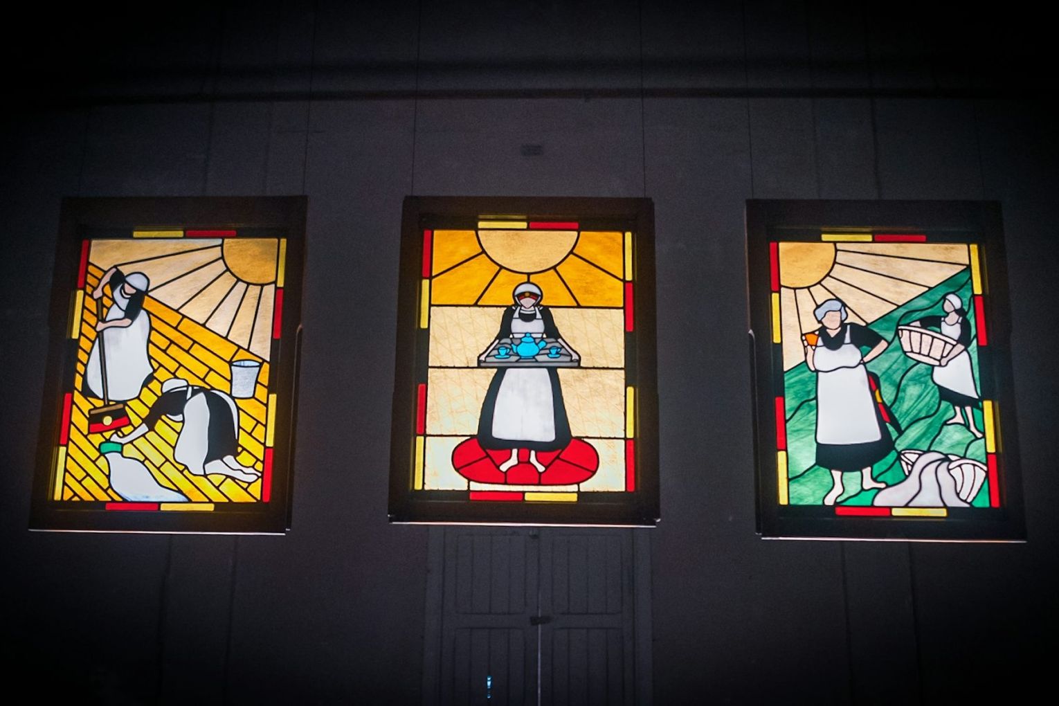 See Her Shining in the Sun | Leadlight Tryptic, in APRON-SORROW / SOVEREIGN-TEA, Natalie Harkin with Sharene Vandenbroek