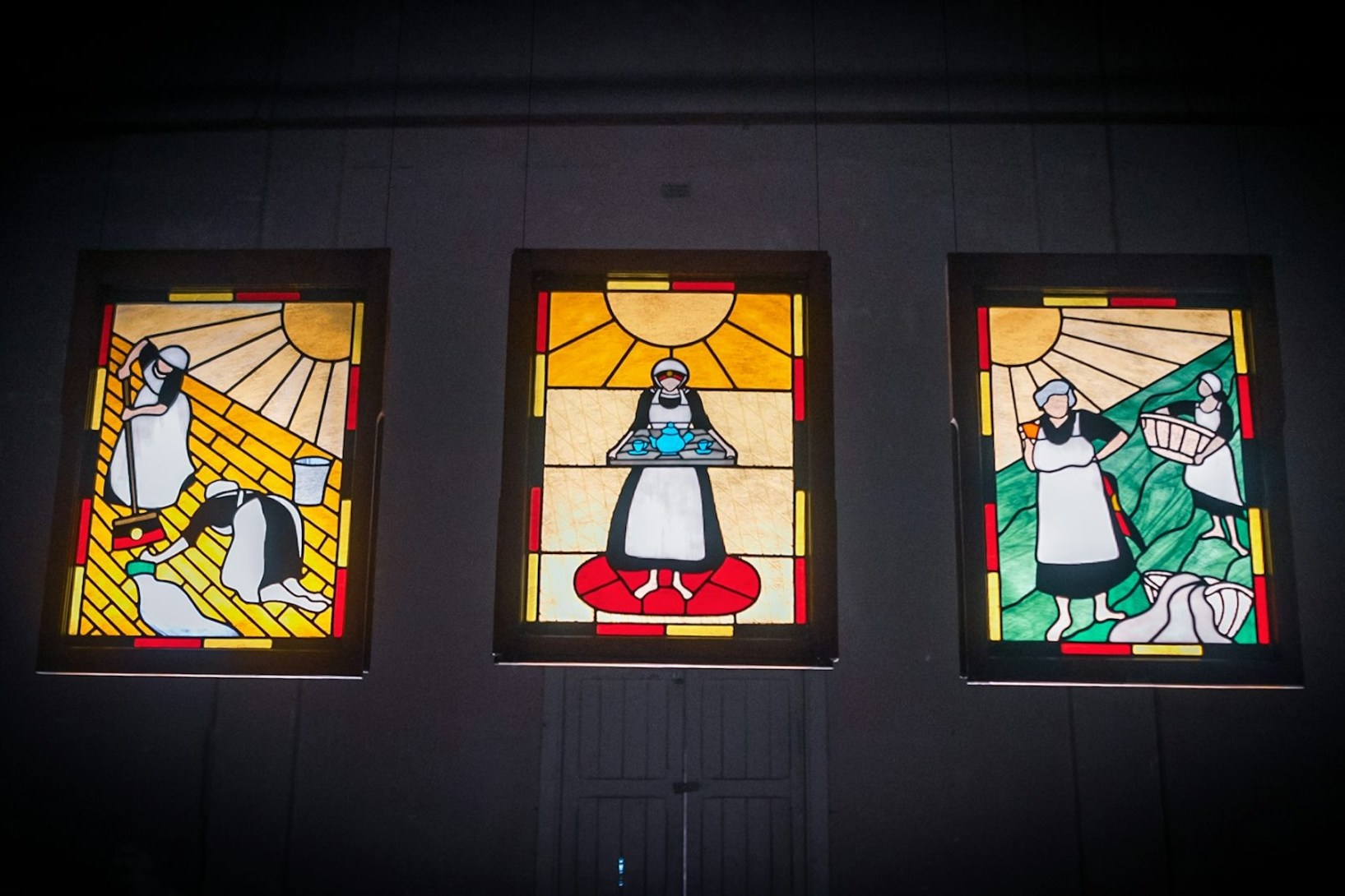 See Her Shining in the Sun | Leadlight Tryptic, in APRON-SORROW / SOVEREIGN-TEA, Natalie Harkin with Sharene Vandenbroek