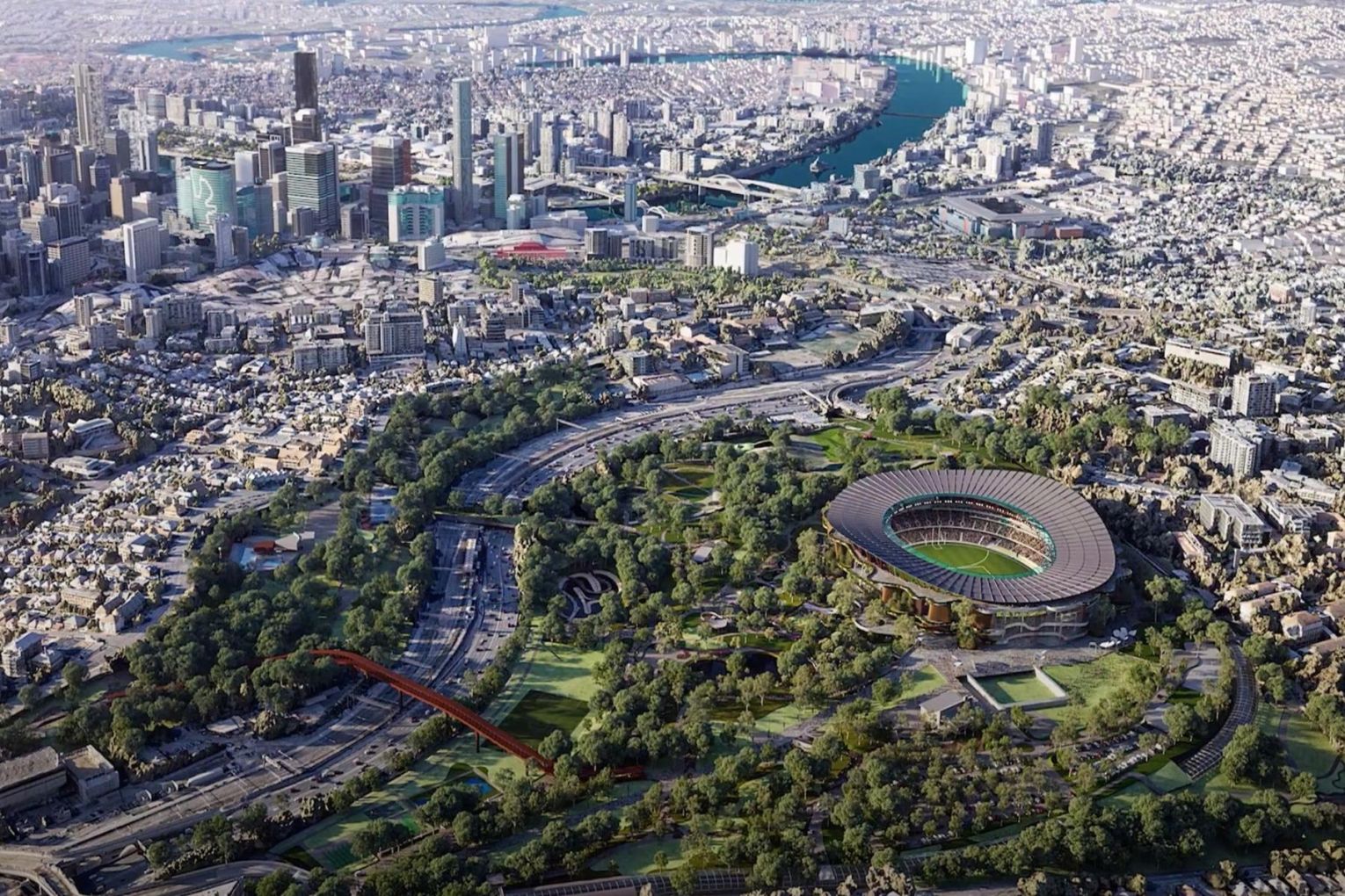 A $3.7 billion, 63,000-seat main stadium is planned for Victoria Park to make it a Games hub in 2032 HANDOUT/QUEENSLAND GOVERNMENT.