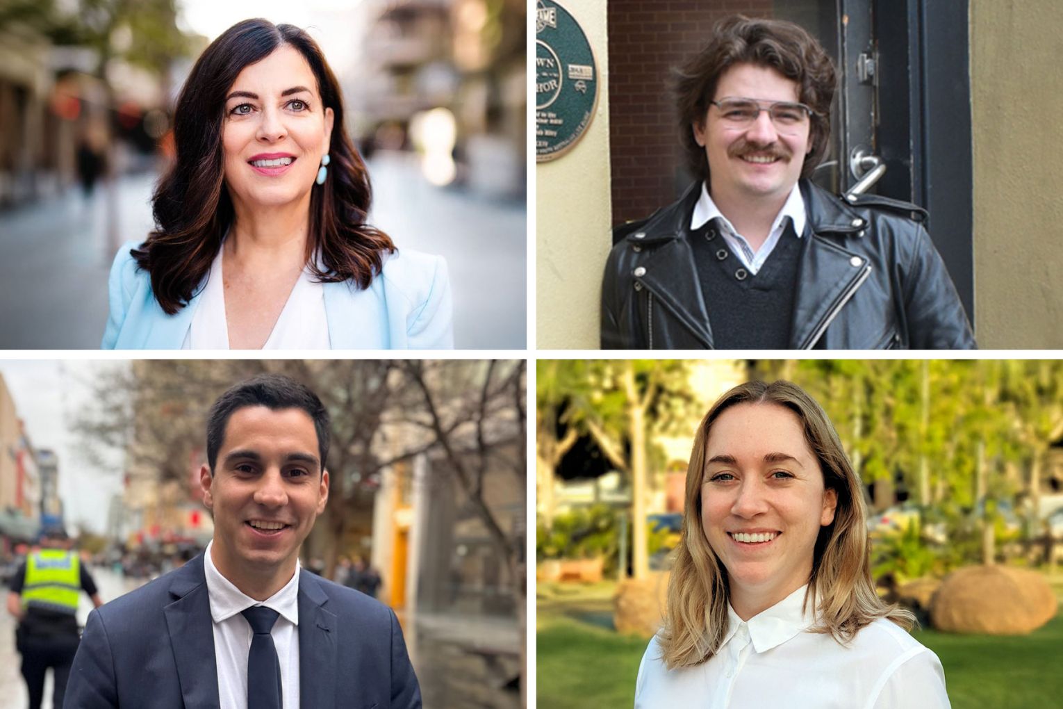 Carmel Noon, Patrick Maher, Alfredo Cabada and Eleanor Freeman are the top four candidates in the Adelaide City Council's supplementary election. Graphic: James Taylor