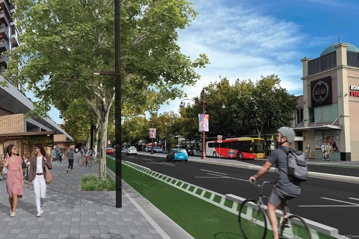An O'Connell Street bike lane that was opposed by traders will be removed from upgrade plans. Photos: Adelaide City Council. 