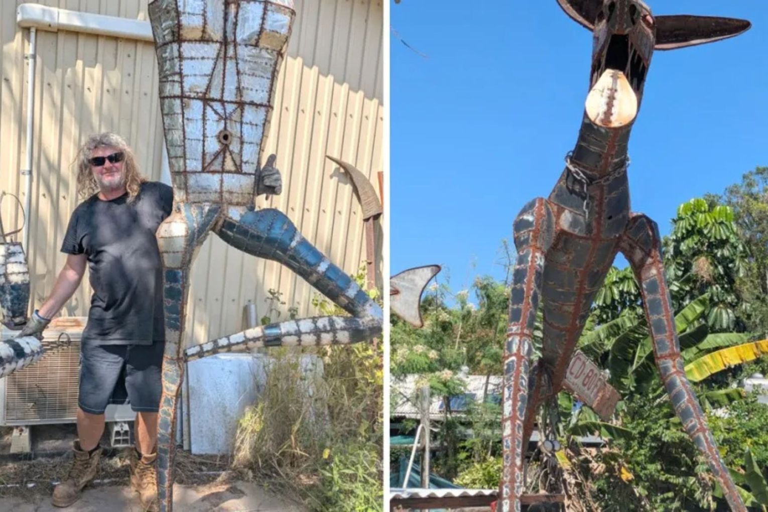Sculptor Joe Stark with one of his works at home in Nhulunbuy, East Arnhem Land.