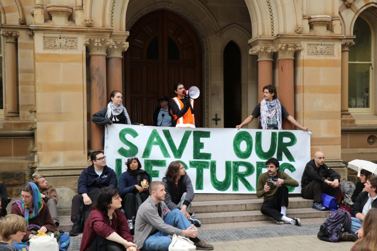 Protestors chanted: "The only cut we want to see is to the VC's salary". Photo: Charlie Gilchrist/InDaily