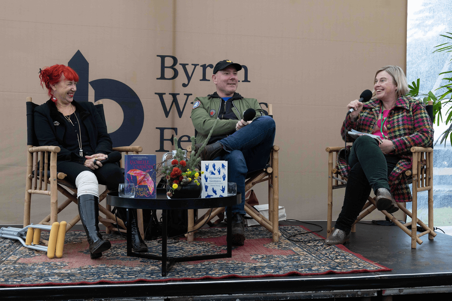 Isobelle Carmody, Damon Young and Alex Adsett at Byron Writers Festival 2025. Photo by Ellie Stinson 