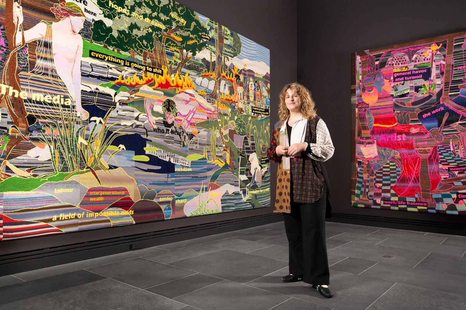 Emma Buswell with The Pool in Ramsay Art Prize 2025, Art Gallery of South Australia, Adelaide. Photo: Saul Steed / Supplied