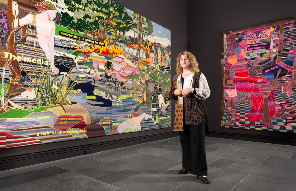 Thumbnail for ‘Everything is going to shit’: Meme-inspired knitted work judged crowd favourite at Ramsay Art Prize