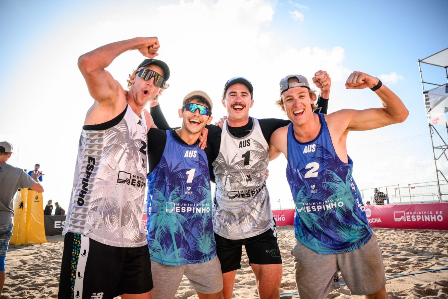 Beach volleyball stars Zachary Schubert, Mark Nicolaidis, Thomas Hodges and Izac Carracher.