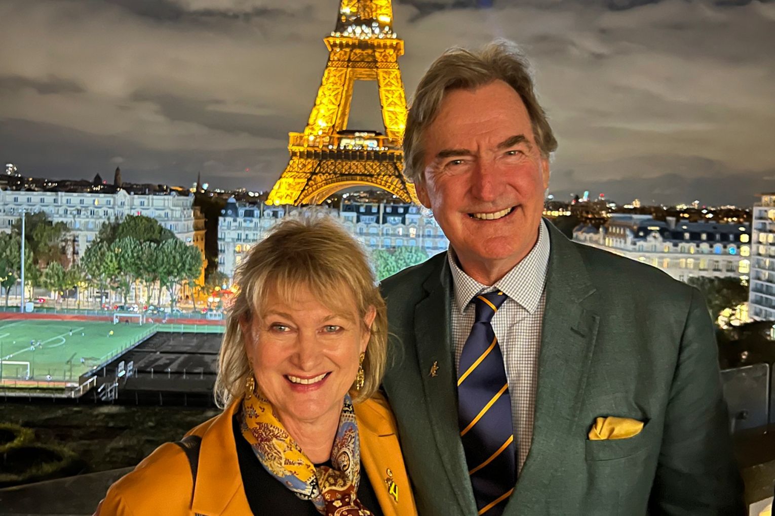 Steve and Jane Wilson at the Rugby World Cup 2023 in Paris in a happy snap from the book, Steve Wilson: Little City, Big Dreams by Michael Blucher.