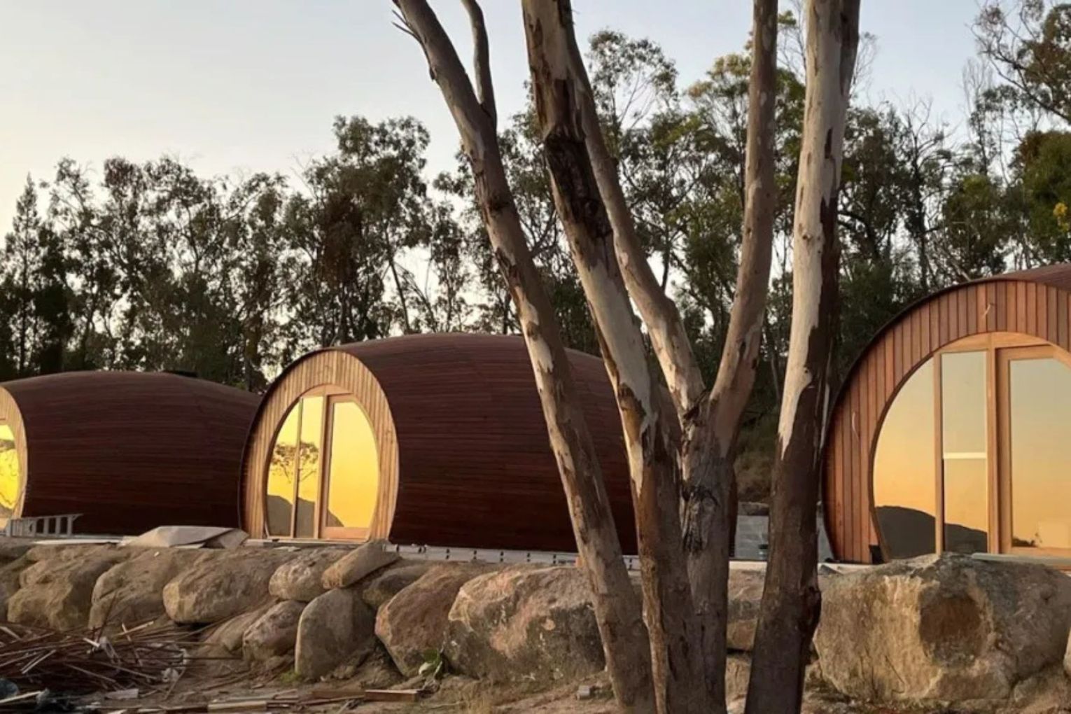 The luxury wine-barrel influenced cabins at Barrel View Estate.