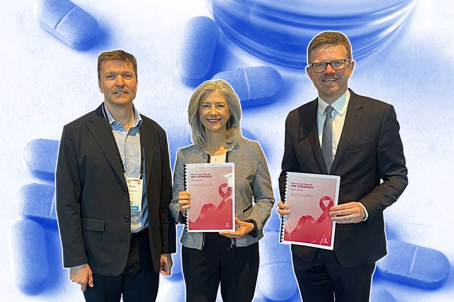 Australasian Society of HIV, Viral Hepatitis and Sexual Health Medicine CEO Alexis Apostellis, chief public health officer Professor Nicola Spurrier and health minister Chris Picton. Photo: Supplied