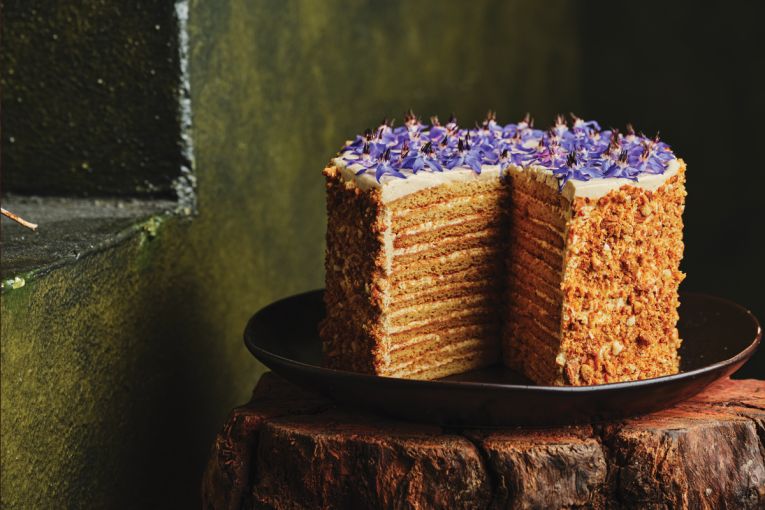 Thumbnail for Ligurian honey cake, wood smoked almonds, borage